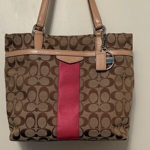 Coach Tan and Red Signature Tote